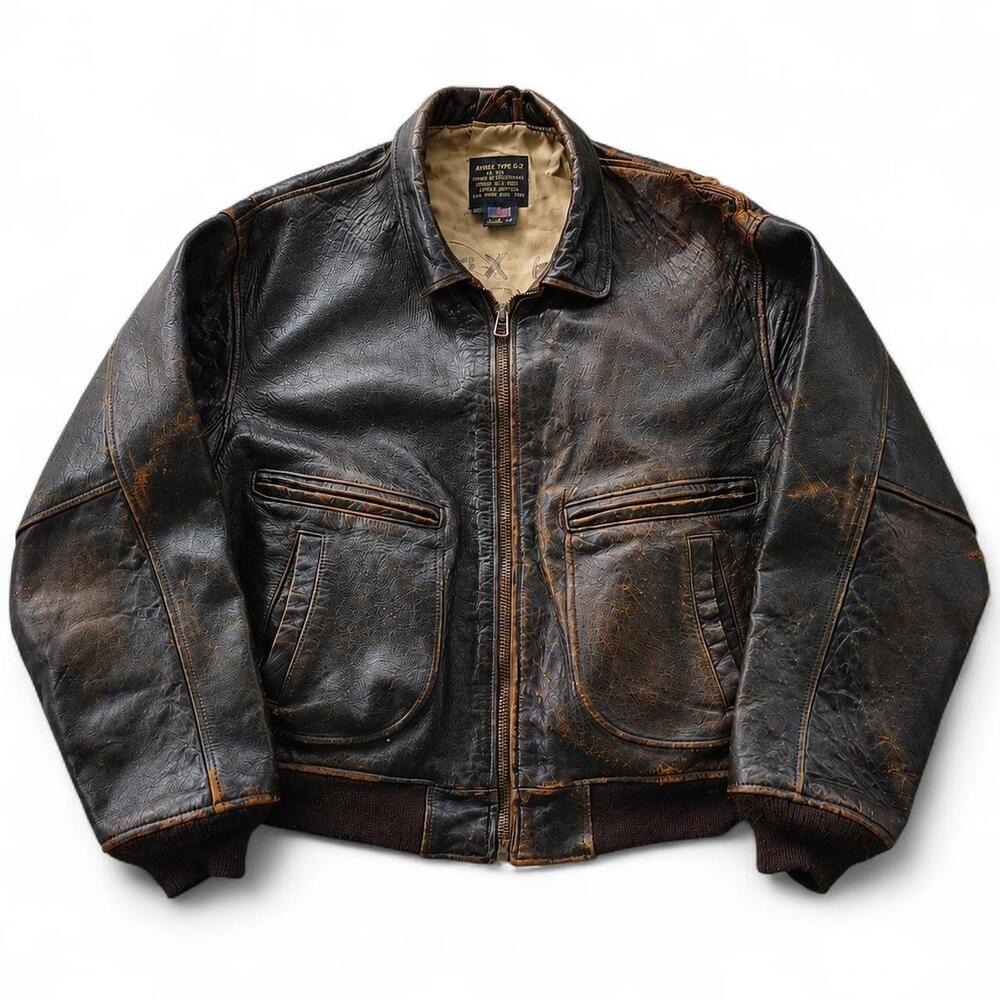 Avirex G2 Brown Leather Flight Jacket Made USA Full Grain sz us L 1990 Pantina